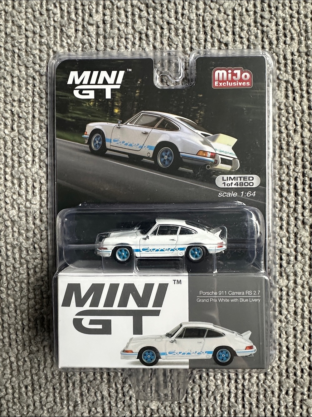Porsche 911 Carrera RS 2.7 Toy Car - White with Blue Livery